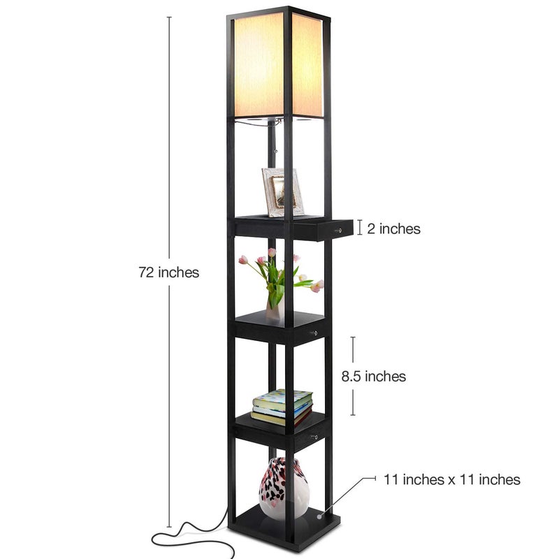 Brightech Maxwell Drawer Edition - Modern Shelf Floor Lamp with Drawer - Corner Display Floor Lamps with Shelves for Living Room, Bedroom and Office - Black - Image 2